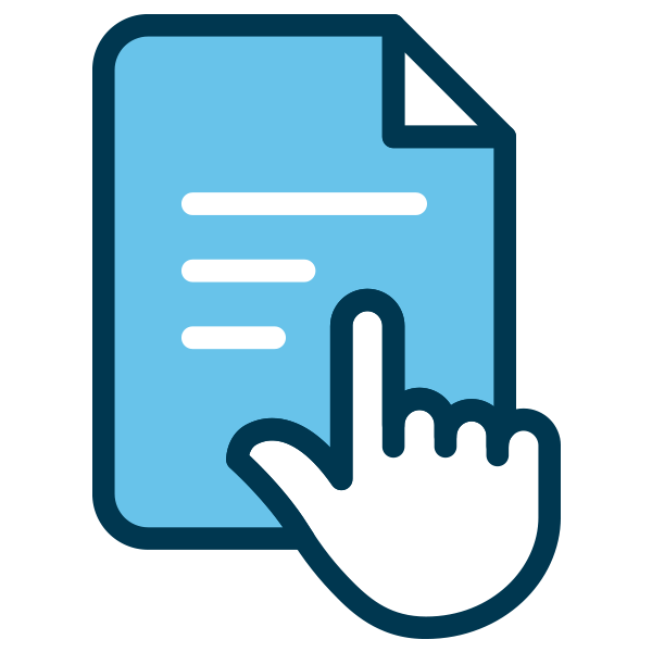 Icon of a hand pointing at a document with a blue background