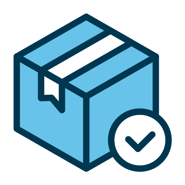 Blue box with a check mark on a white background