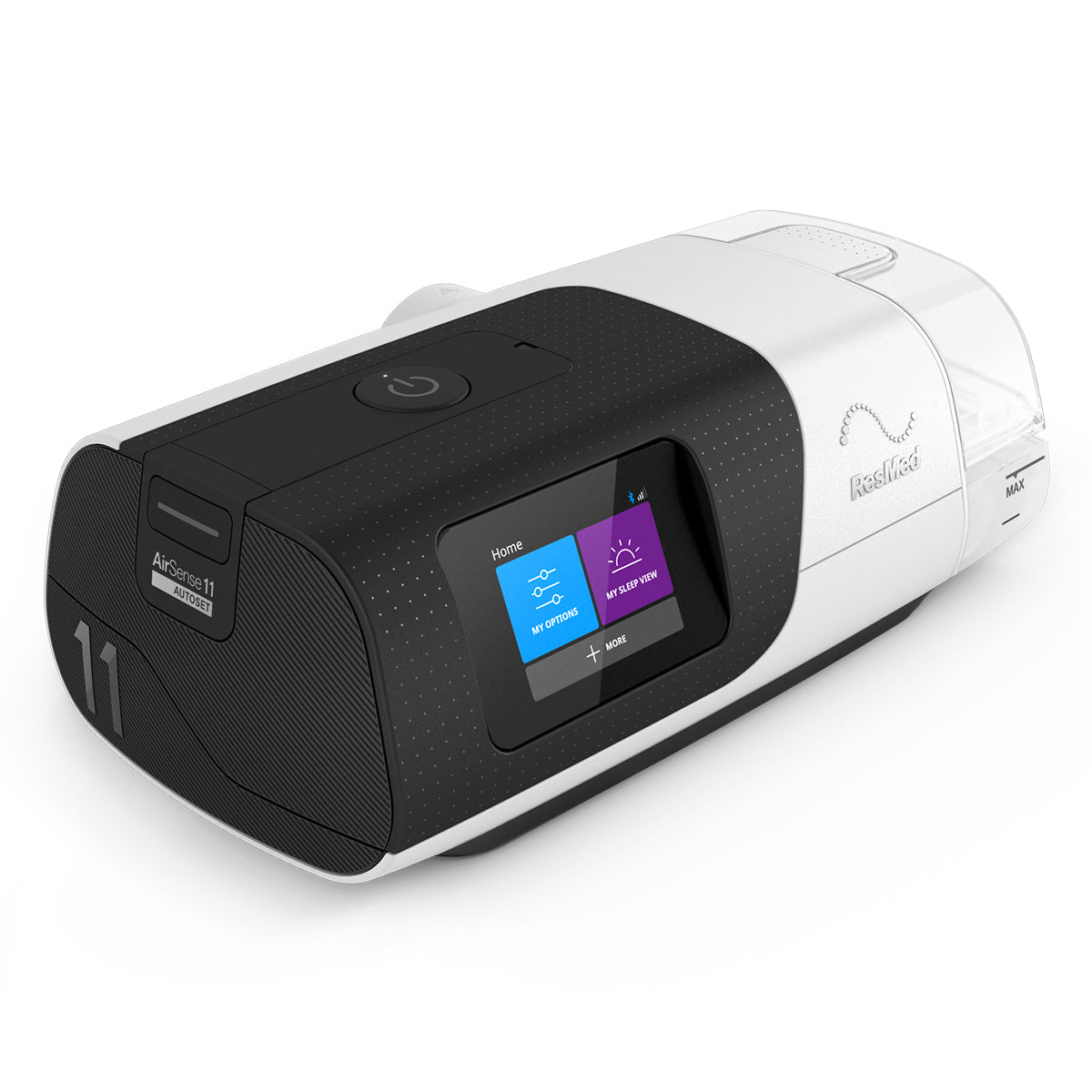 Airsense 11 CPAP machine with digital display on a white background