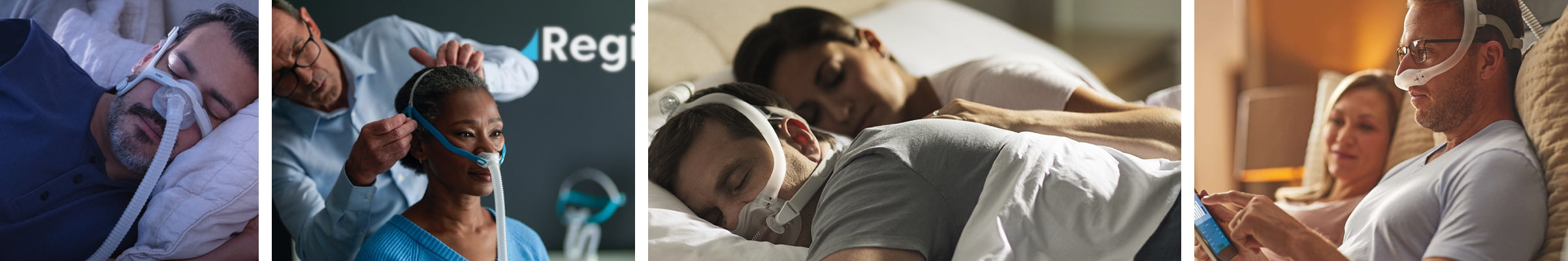 Collage of people using CPAP machines during sleep