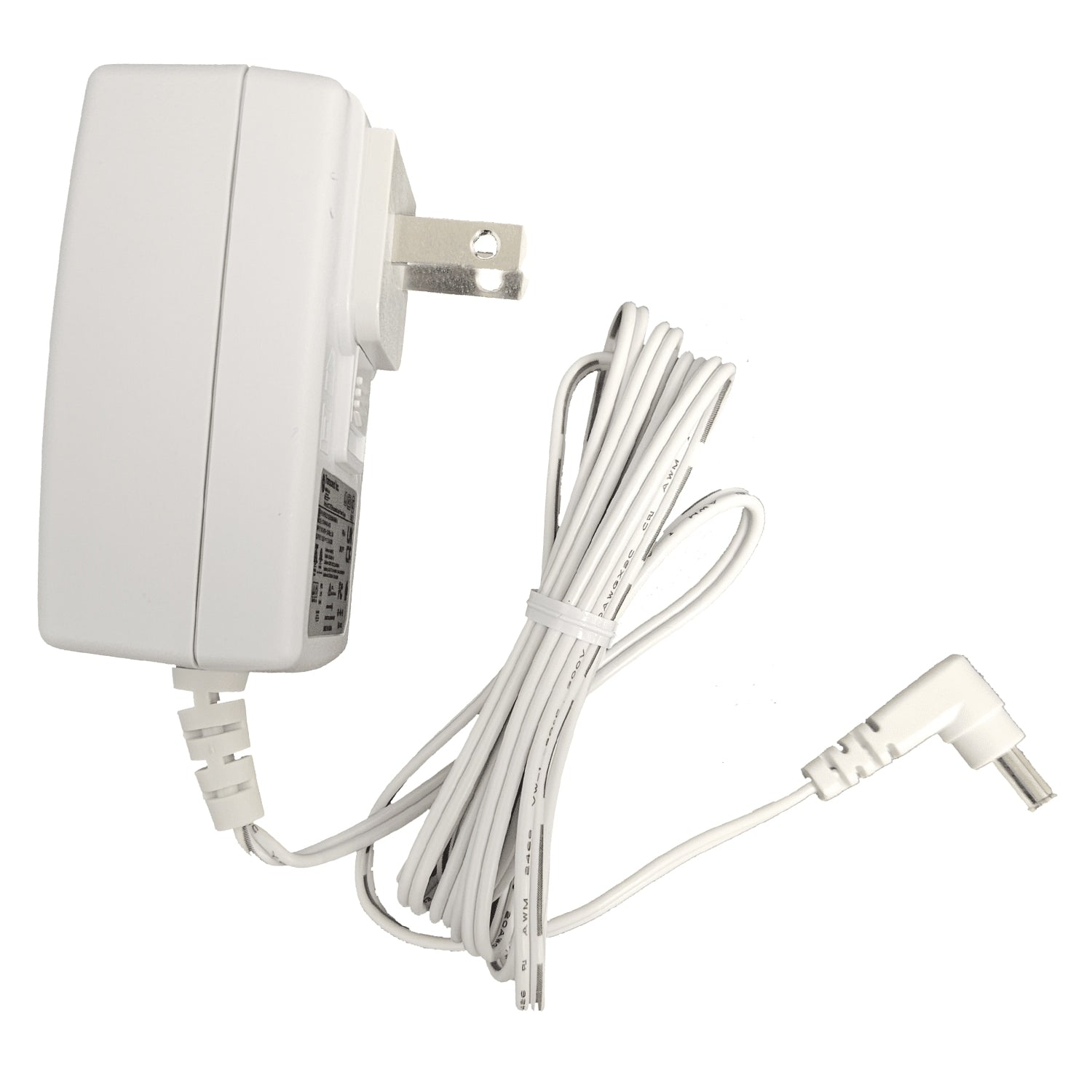 White power adapter with a cable on a white background
