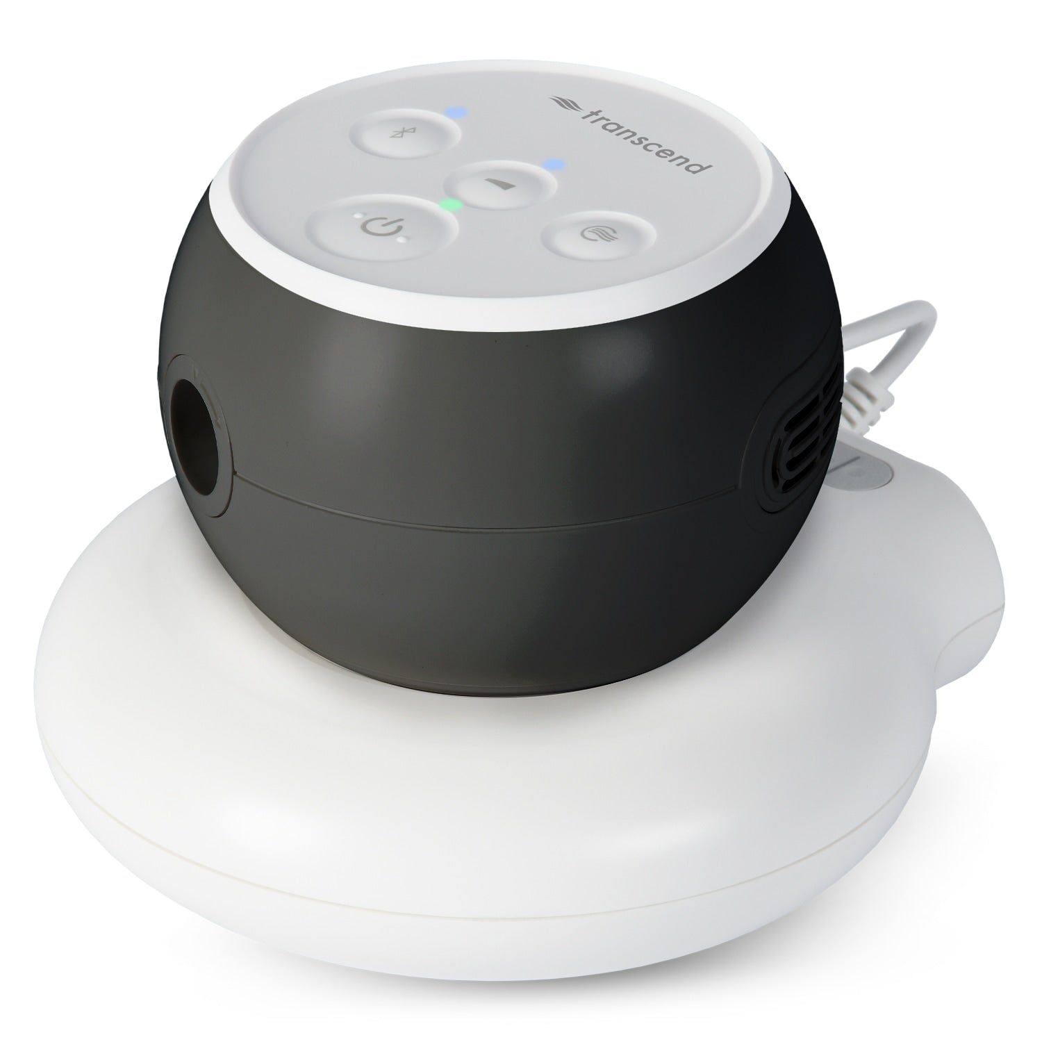 Black and white electronic device with 'Transcend' branding on a white background