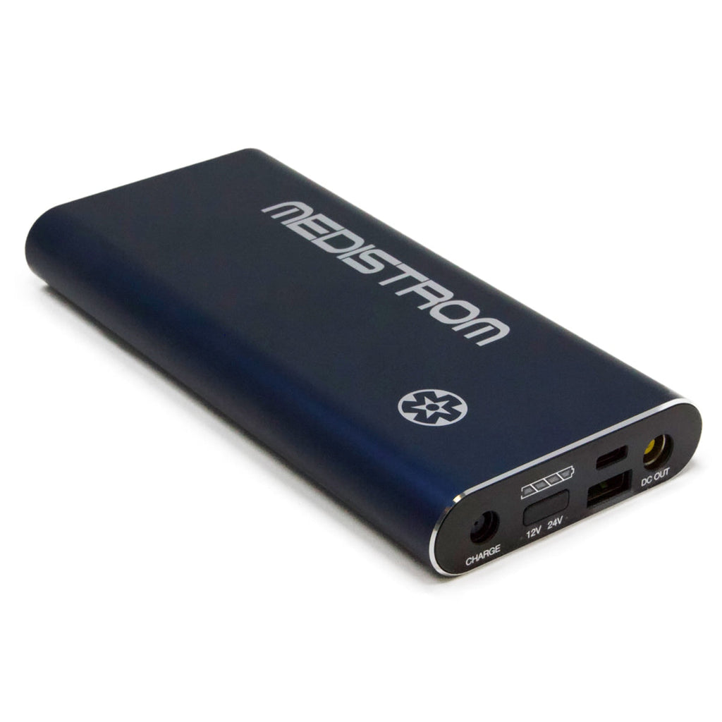 Black power bank with 'Medistrom' branding on a white background