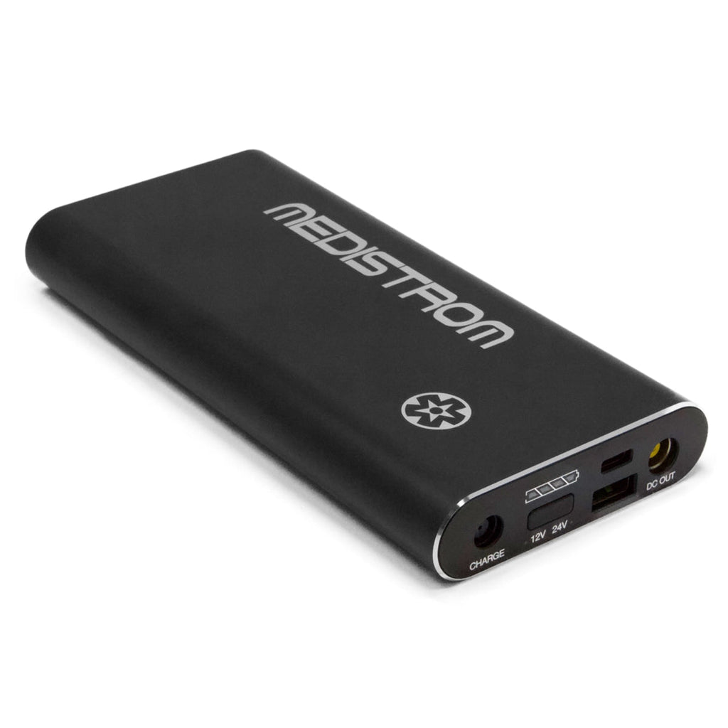 Black power bank with 'Medistrom' branding on a white background