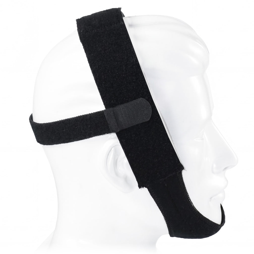 Black premium style chin strap on a mannequin 