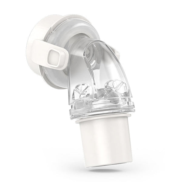 Clear and white medical device on a white background