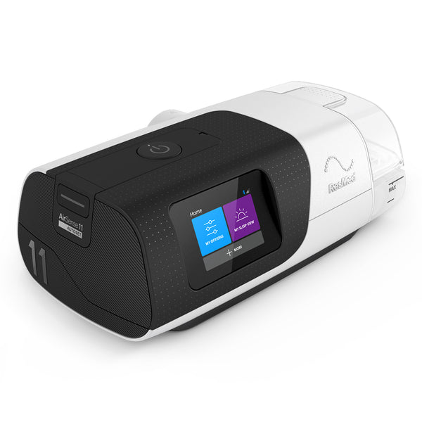 Airsense 11 CPAP machine with digital display on a white background