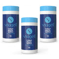 Three containers of Snugell CPAP mask wipes on a white background